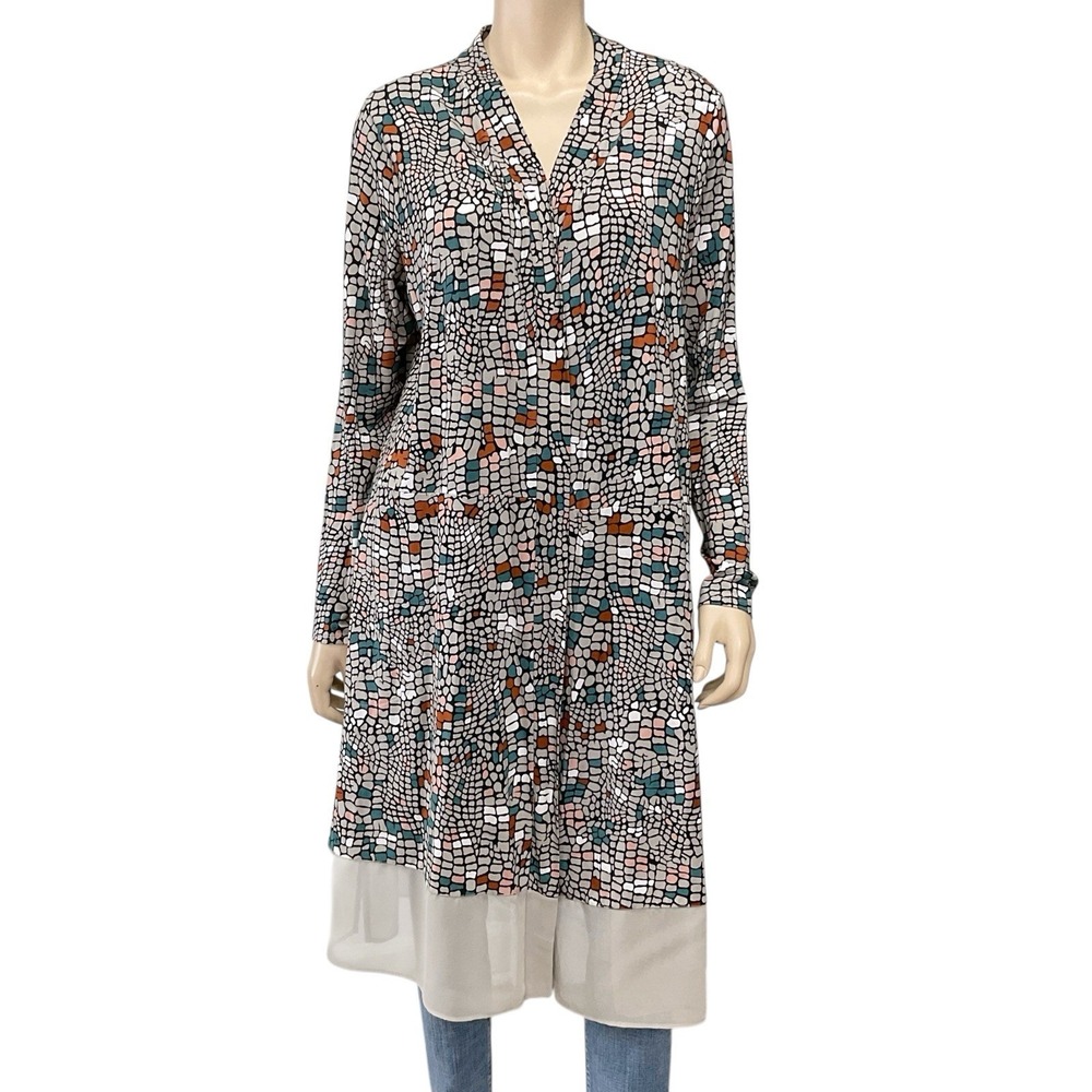 LOGO Lori Goldstein Cardigan Women Large Long Sleeve Longline Duster Print Multi